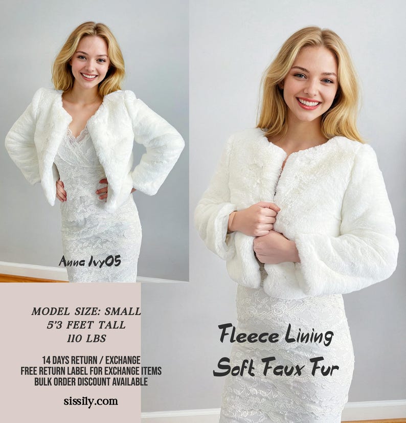 Ivory Faux Fur Coat, Ivory Fur Jacket, Bridal Fur Coat, Faux Fur Bolero, Winter Fur Coat, White Bridal Jacket, Wedding Jacket (Anna Ivy05)