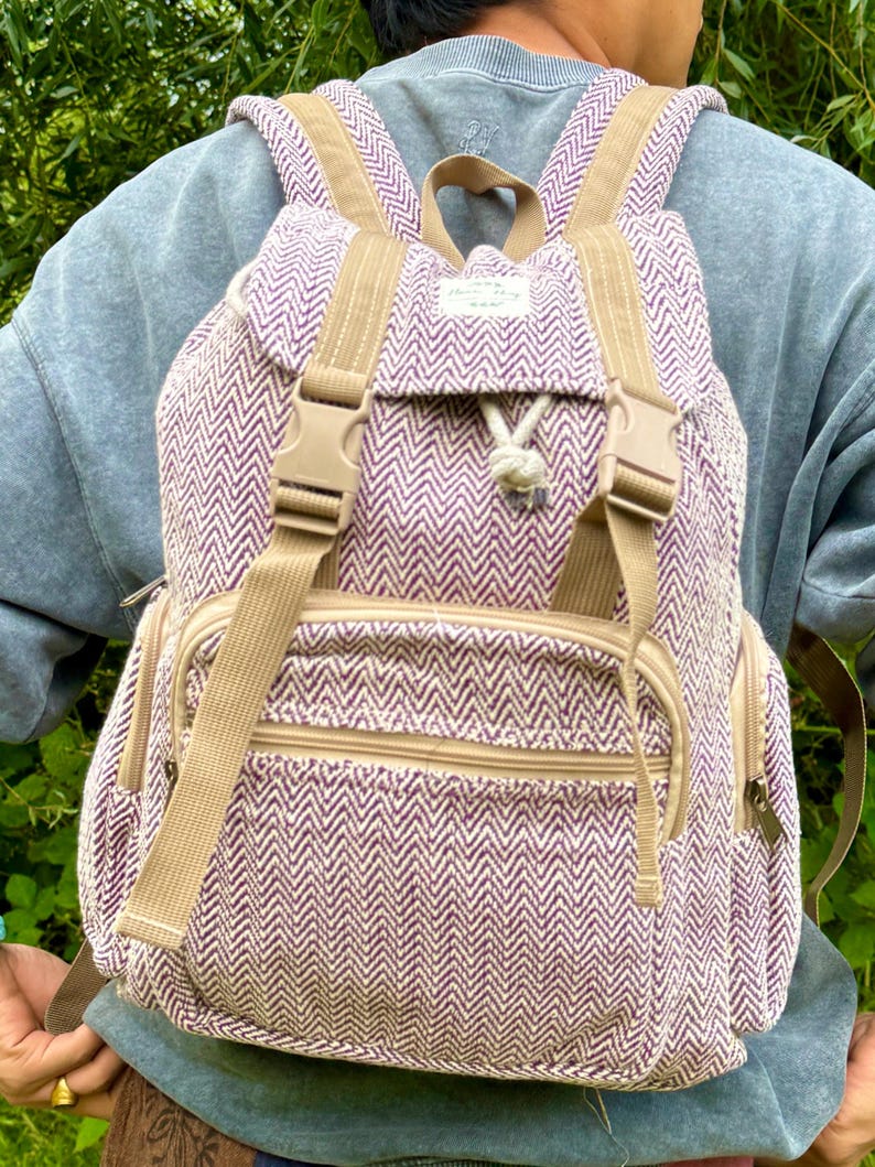 Handmade Cotton Backpack Eco-Friendly Vintage Bag Colourful Nepal Travel Backpack Ethically Crafted Organic Cotton Rucksack