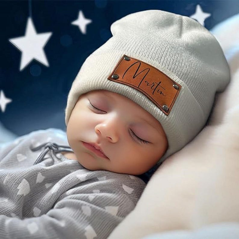 Custom baby beanies,Unisex baby hats with name patches,Toddler hats kids teens children infant newborn gifts,Personalized baby gifts