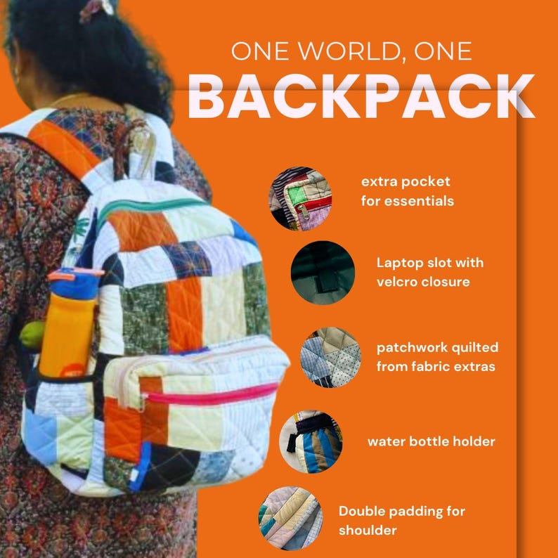 Eco-Friendly Patchwork Travel Backpacks for Men & Women- Durable, Trendy Travel Bags with soft shoulder handles, Laptop Slot, Secret Zips