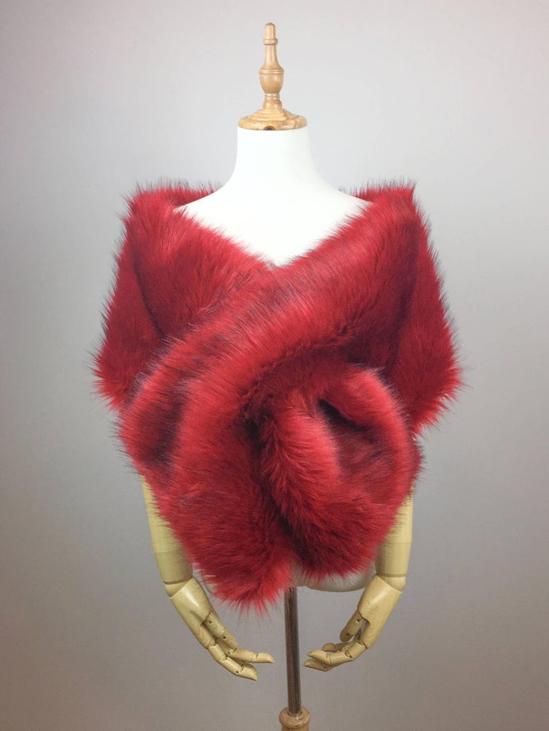 Red faux fur bridal wrap, Wedding Fur shrug, White Fur Wrap, Bridal Faux Fur Stole Fur Shawl Cape, wedding faux fur wrap