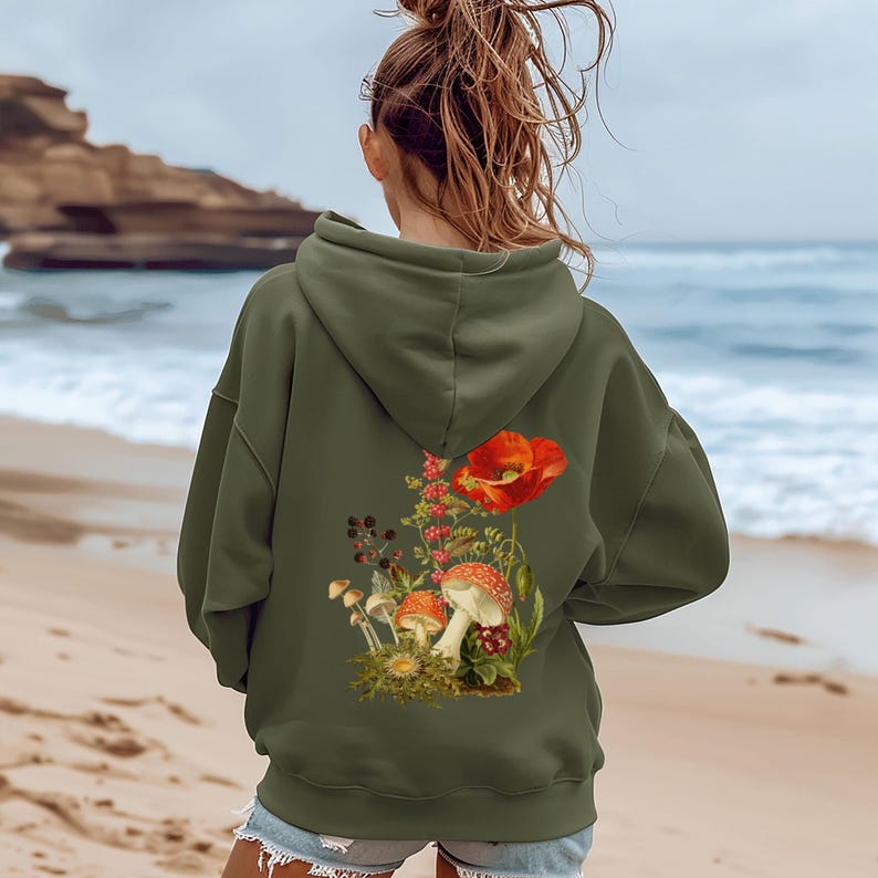 Mushroom Wildflower Hoodie, Cottagecore Sweatshirt, Mushroom Sweatshirt, naturecore shirt, Mushroom hoodie, Mushroom Floral, Nature lover