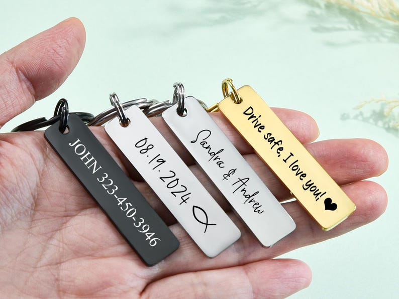 Personalised Keyring Personalized Keychain Engraved Key ring Engraved Keychain Stainless keychain Drive Safe Keychain Custom Bar Keychain