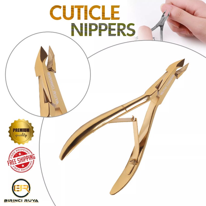 German Steel Curved Cuticle Nipper Satin Finish Cutter Remover Trimmer Nippers Toe Manicure Pedicure - Gold