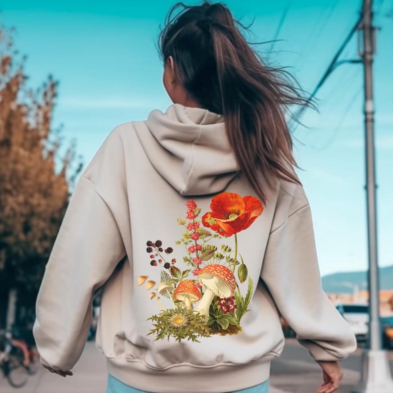 Mushroom Wildflower Hoodie, Cottagecore Sweatshirt, Mushroom Sweatshirt, naturecore shirt, Mushroom hoodie, Mushroom Floral, Nature lover