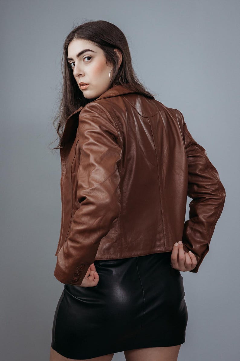 AGEAR | Women’s Brown Real Sheep Top Grain Leather Short Jacket | Premium Quality - Handcrafted - Christmas Gift For Her - Stylish Outerwear