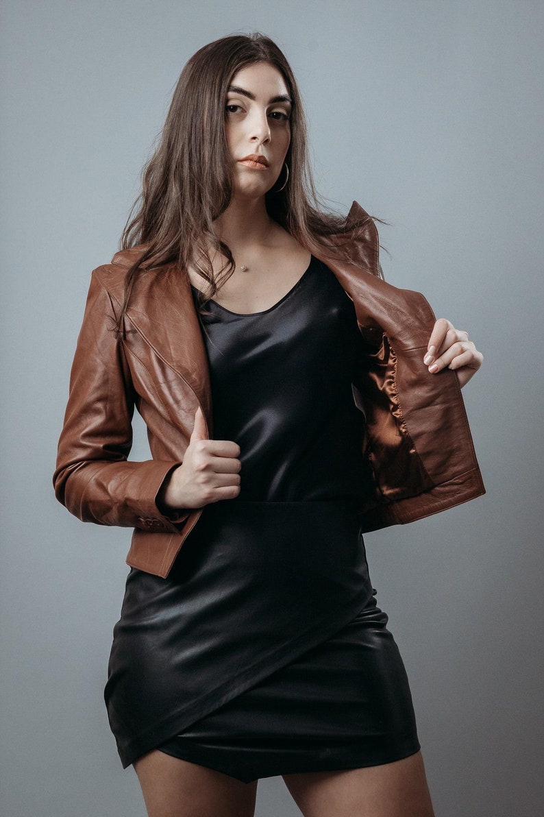 AGEAR | Women’s Brown Real Sheep Top Grain Leather Short Jacket | Premium Quality - Handcrafted - Christmas Gift For Her - Stylish Outerwear