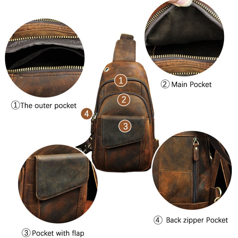 Personalized Leather Crossbody Chest Bag men, Sling bag for Men Backpack Messenger Bag Utility Travel bag Shoulder Bag Daypack Gift for Him