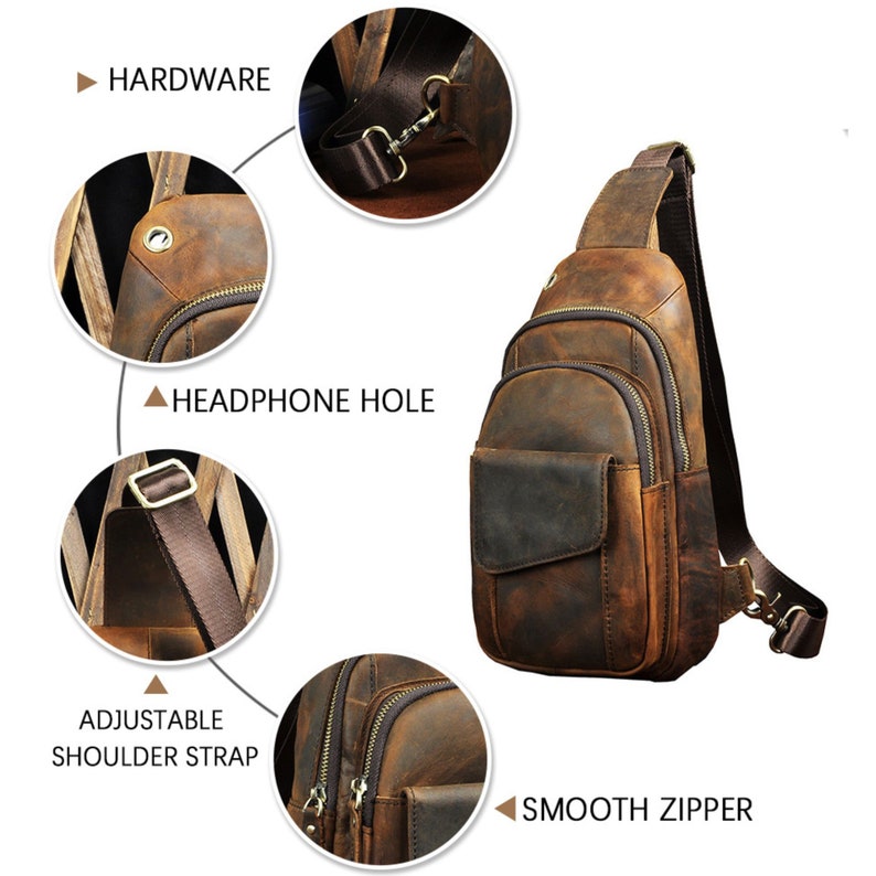 Personalized Leather Crossbody Chest Bag men, Sling bag for Men Backpack Messenger Bag Utility Travel bag Shoulder Bag Daypack Gift for Him