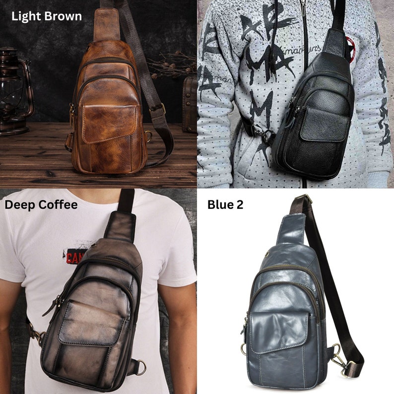 Personalized Leather Crossbody Chest Bag men, Sling bag for Men Backpack Messenger Bag Utility Travel bag Shoulder Bag Daypack Gift for Him