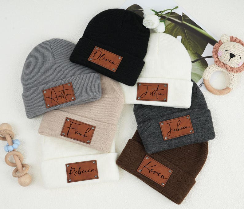 Custom baby beanies,Unisex baby hats with name patches,Toddler hats kids teens children infant newborn gifts,Personalized baby gifts