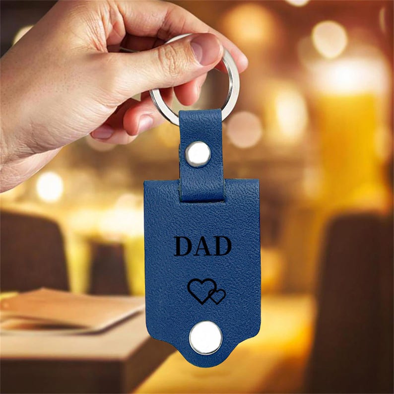 Personalized Mens Leather Keychain with Photo,Metal Tag Photo Keychain,Engraved key chain,Christmas Gifts for Dad,Anniversary Gifts for Him