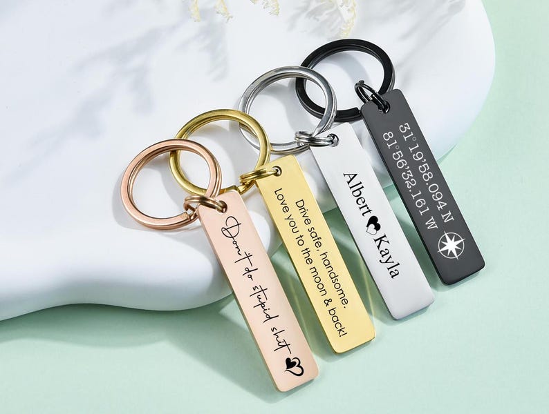 Personalised Keyring Personalized Keychain Engraved Key ring Engraved Keychain Stainless keychain Drive Safe Keychain Custom Bar Keychain