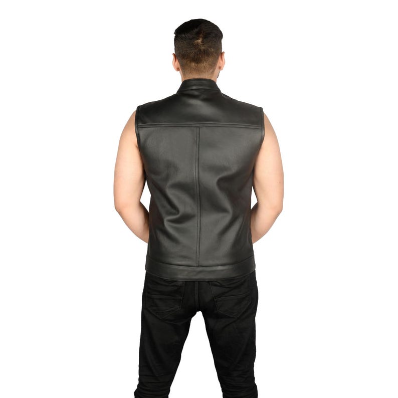 Customized Biker Black Leather Multi pockets Vest, Motorcycle Club Vest, Men Black Shiny leather vest Gift for Riders, Genuine Leather Vest