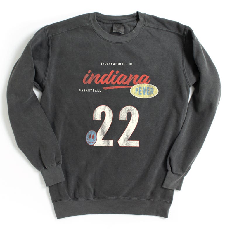 Indiana Fever Caitlin Clark Retro Crewneck Comfort Colors Sweatshirt in Pepper and Blue Jean, WNBA Fan Gear, Garment-Dyed