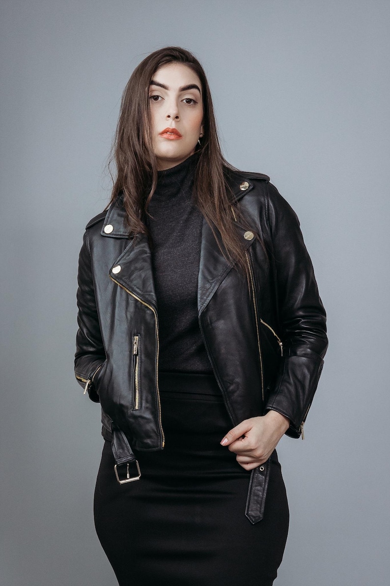 KURBB | Women’s Real Sheep Leather Black Biker Jacket | Slim-Fit Outerwear– Premium Quality - Handcrafted - Stylish Christmas Gift For Her