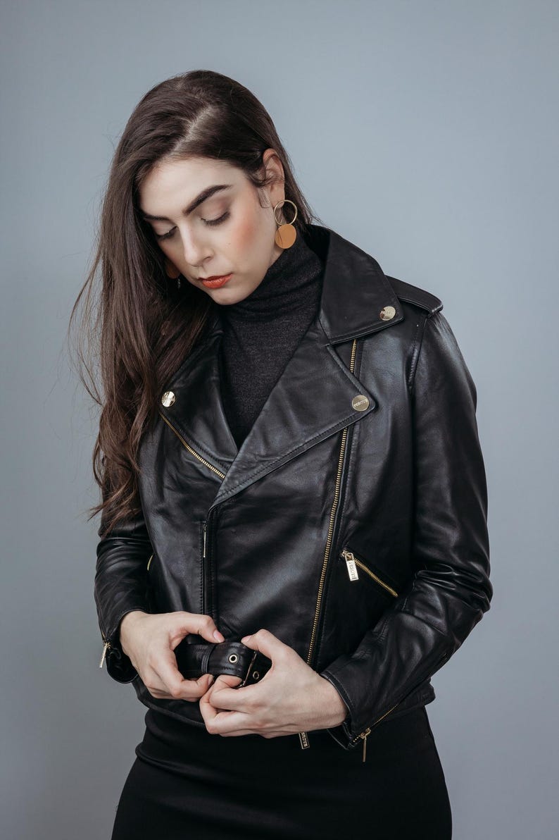 KURBB | Women’s Real Sheep Leather Black Biker Jacket | Slim-Fit Outerwear– Premium Quality - Handcrafted - Stylish Christmas Gift For Her