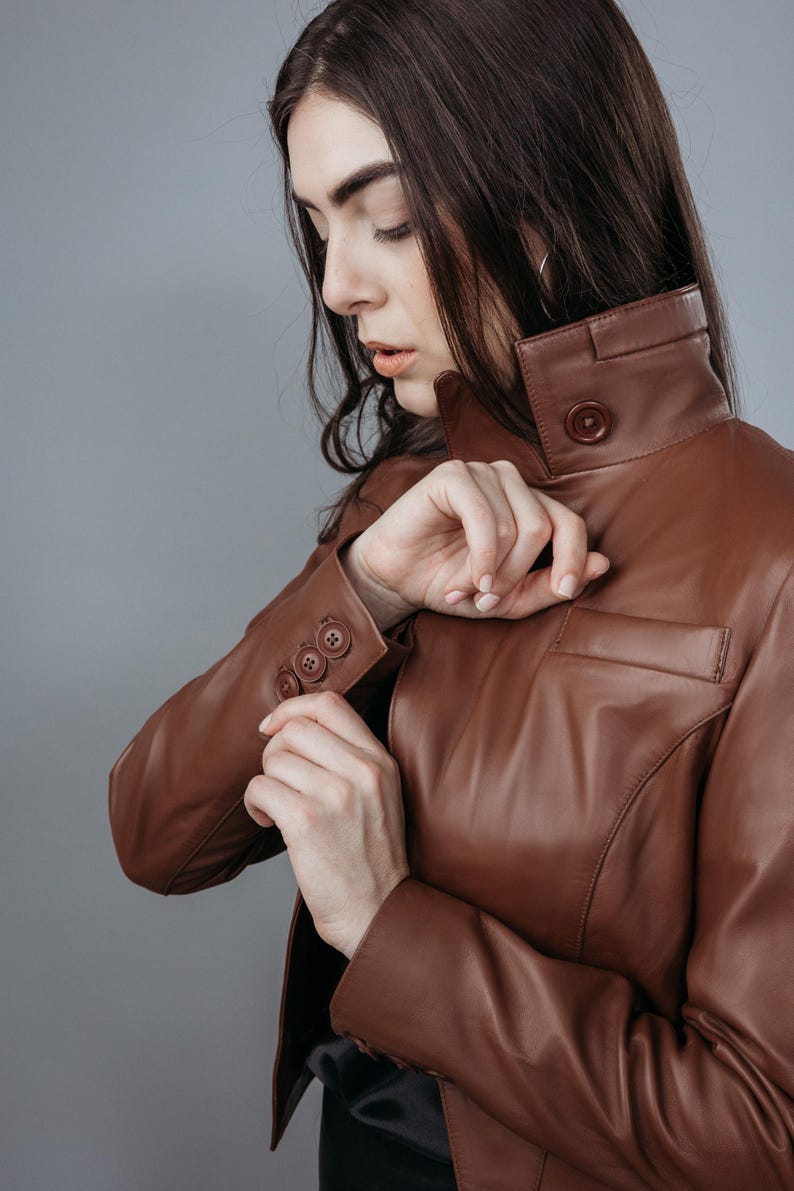 AGEAR | Women’s Brown Real Sheep Top Grain Leather Short Jacket | Premium Quality - Handcrafted - Christmas Gift For Her - Stylish Outerwear