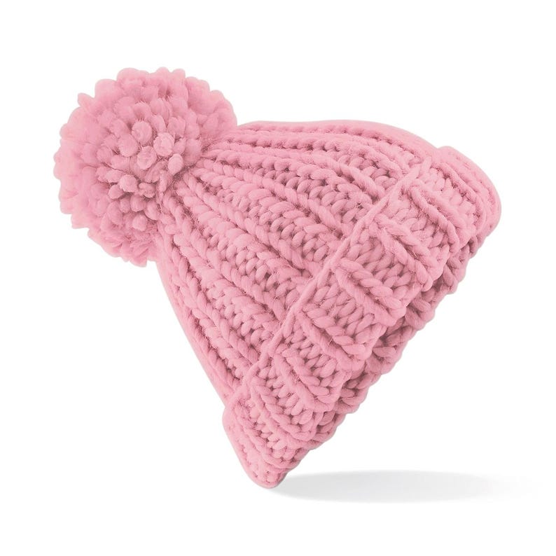 Oversized Chunky Knit Beanie. 2 Colours Bobble Hat Unisex Pink Navy Winter Essential Fashion Gifts Warm Cosy Hand Knitted Pom Pom Old Style