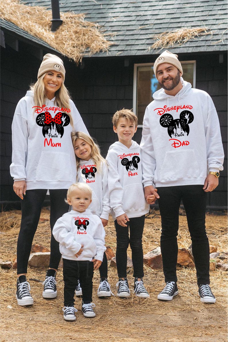 Printed Personalized Disneyland Paris Hoodie, Mickey Minnie Sketch Hoodie, Family Holiday Vacation Top, Custom Name Hoodie Adult, , Top.