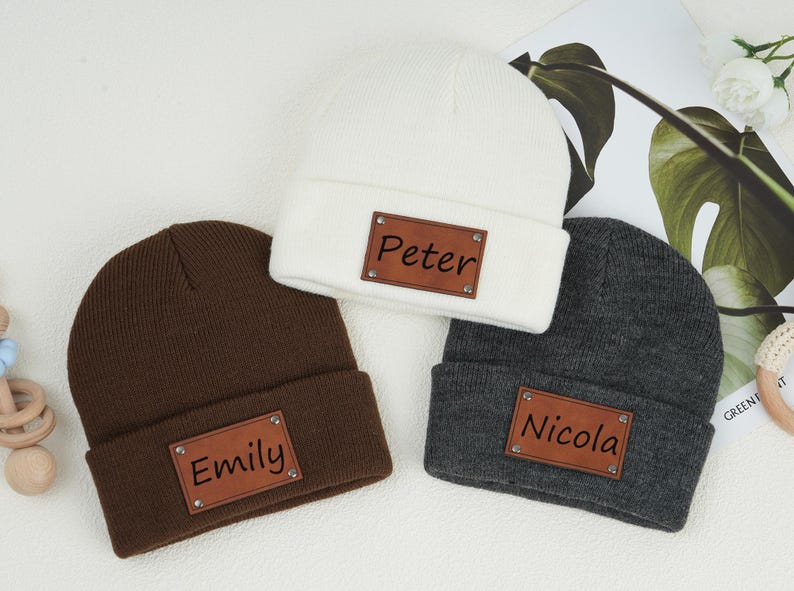 Custom baby beanies,Unisex baby hats with name patches,Toddler hats kids teens children infant newborn gifts,Personalized baby gifts