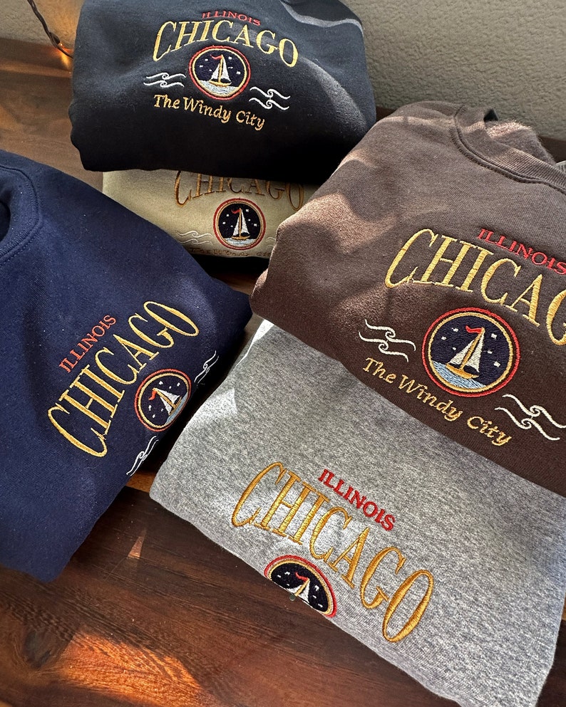 Chicago Windy City Embroidered Unisex Crewneck Sweatshirt, Vintage Inspired Pullover, Sailboat Hoodie, Yacht Sweater