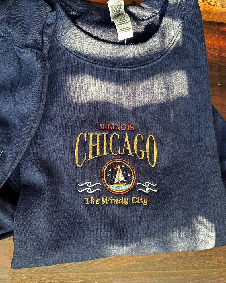 Chicago Windy City Embroidered Unisex Crewneck Sweatshirt, Vintage Inspired Pullover, Sailboat Hoodie, Yacht Sweater