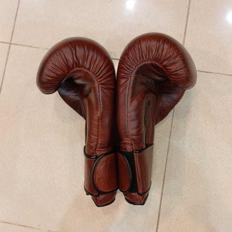 Customized Vintage Brown Leather Boxing Gloves - Personalizable Real Leather Boxing Gloves for Athletes, Valuable Gift for Boxers & Athletes