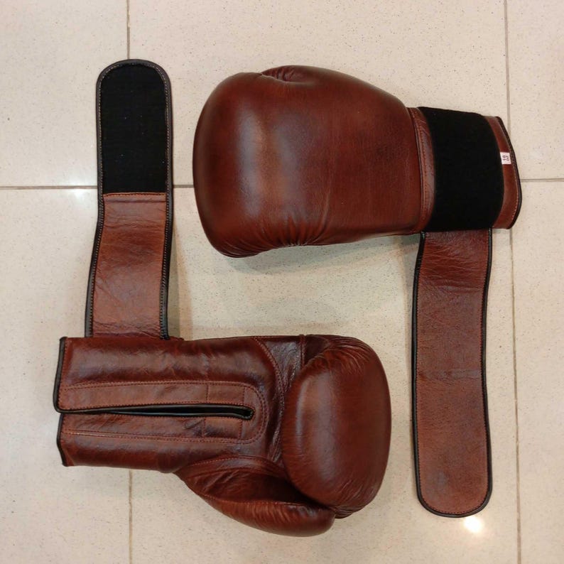 Customized Vintage Brown Leather Boxing Gloves - Personalizable Real Leather Boxing Gloves for Athletes, Valuable Gift for Boxers & Athletes