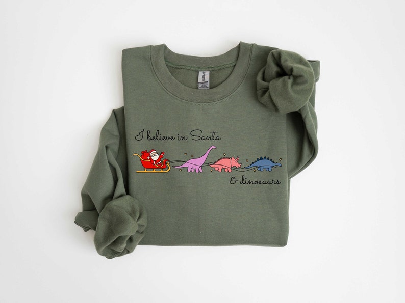 I Believe in Santa and Dinosaurs, Christmas Santa Sweatshirt, Santa Sweater, Cute Dinosaur Sweatshirt, Funny Xmas Sweatshirt, Xmas Gifts