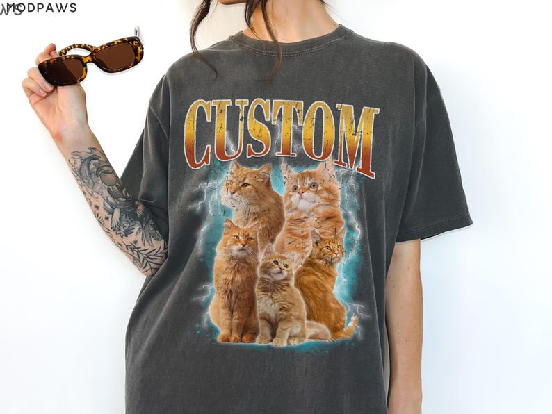 Custom Comfort Colors Vintage Pet TShirt Pet Photo + Name Custom Dog Shirt Personalized Shirt Custom T Shirts for Humans Cat Shirt 90's Tee