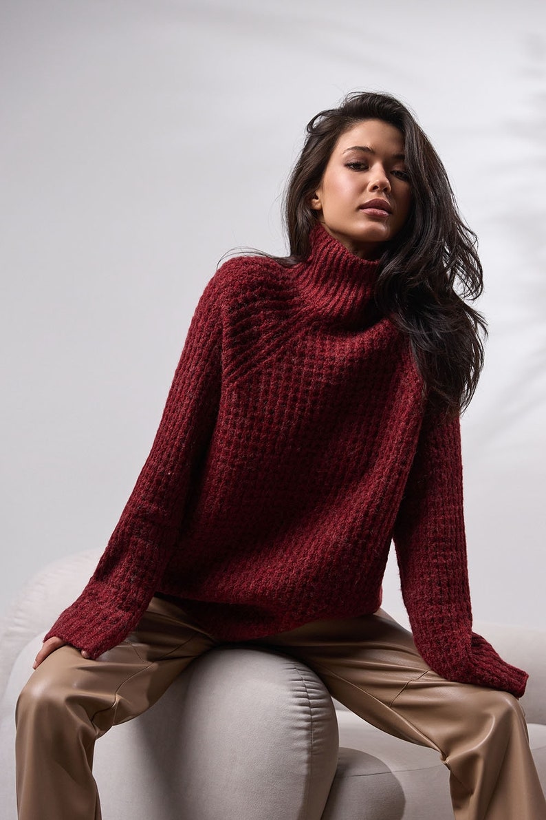 Oversized Turtleneck Sweater, Warm Mohair Wool Sweater, Baggy Sweater, Long Sleeve Top, Knitted Woolen Sweater for Women