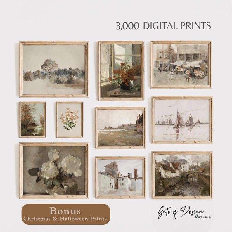 Vintage Wall Art Prints 3,000 Mega Bundle Prints Large Gallery Wall Prints Set Christmas Muted Oil Paintings Halloween Printable Wall Art