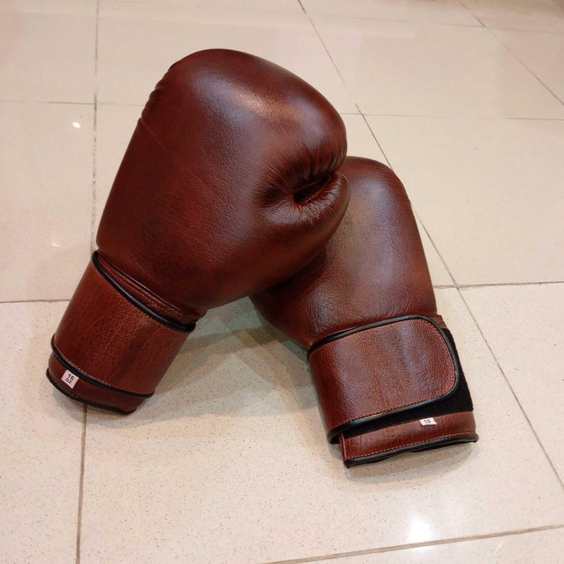 Customized Vintage Brown Leather Boxing Gloves - Personalizable Real Leather Boxing Gloves for Athletes, Valuable Gift for Boxers & Athletes