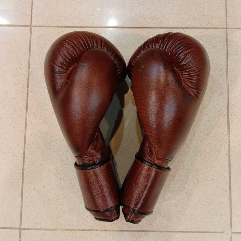 Customized Vintage Brown Leather Boxing Gloves - Personalizable Real Leather Boxing Gloves for Athletes, Valuable Gift for Boxers & Athletes