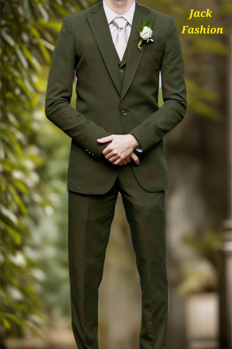 Elegant olive Green 3 Piece suits Peach lapel Wedding Suit Luxury Bespoke Suit Evening Party wear Suit New arrival suit casual fit suit