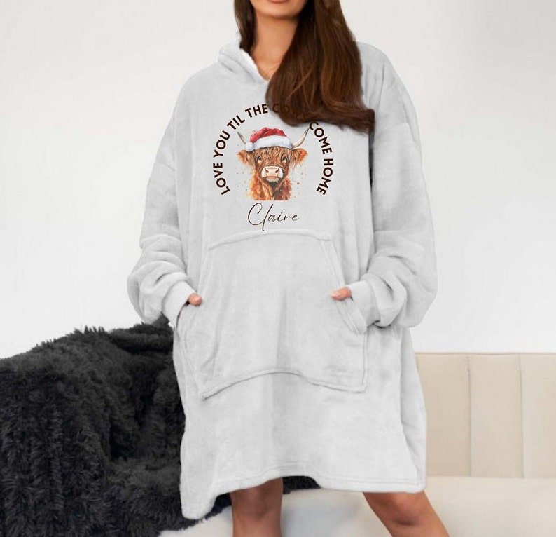 Personalised Highland Cow Hoodie, Christmas Gifts, Blanket Hoodie, Gift For Her, Gift For Him, Highland Cow Gifts,Custom Hoodie,Personalized