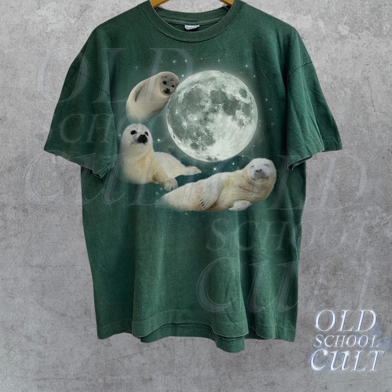 Three Baby Seal Vintage Graphic T-shirts, Retro Sea Dog Moon Tshirt, Seal Lovers, Cute Sea Dog Tee, Relaxed Washed Adult Tee, Fun Gifts