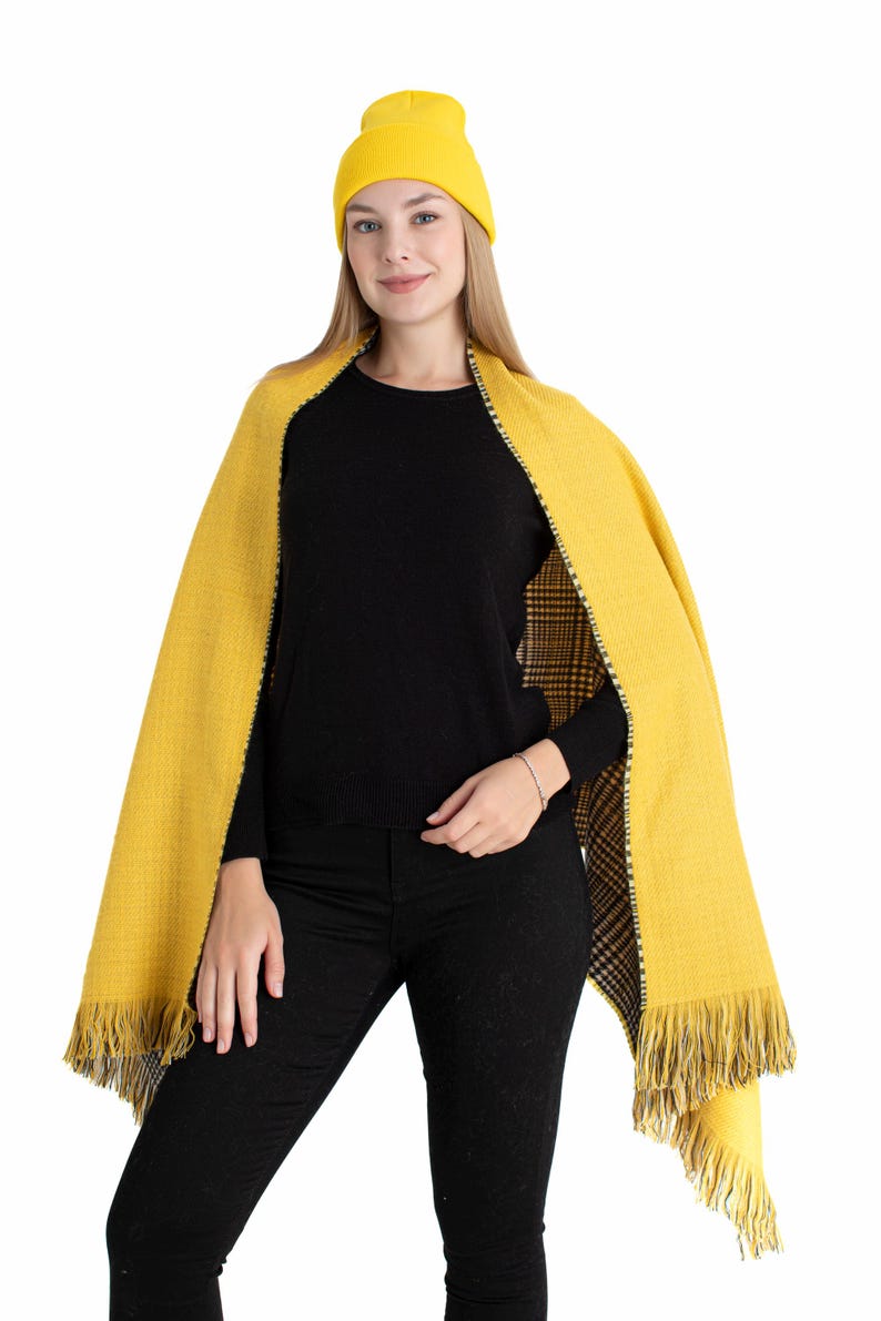 Yellow Double Sided Winter Oversize Women Scarf, Winter Shawl, Women Blanket Scarf, Winter Warm Pashmina Shawl, Christmas Gift