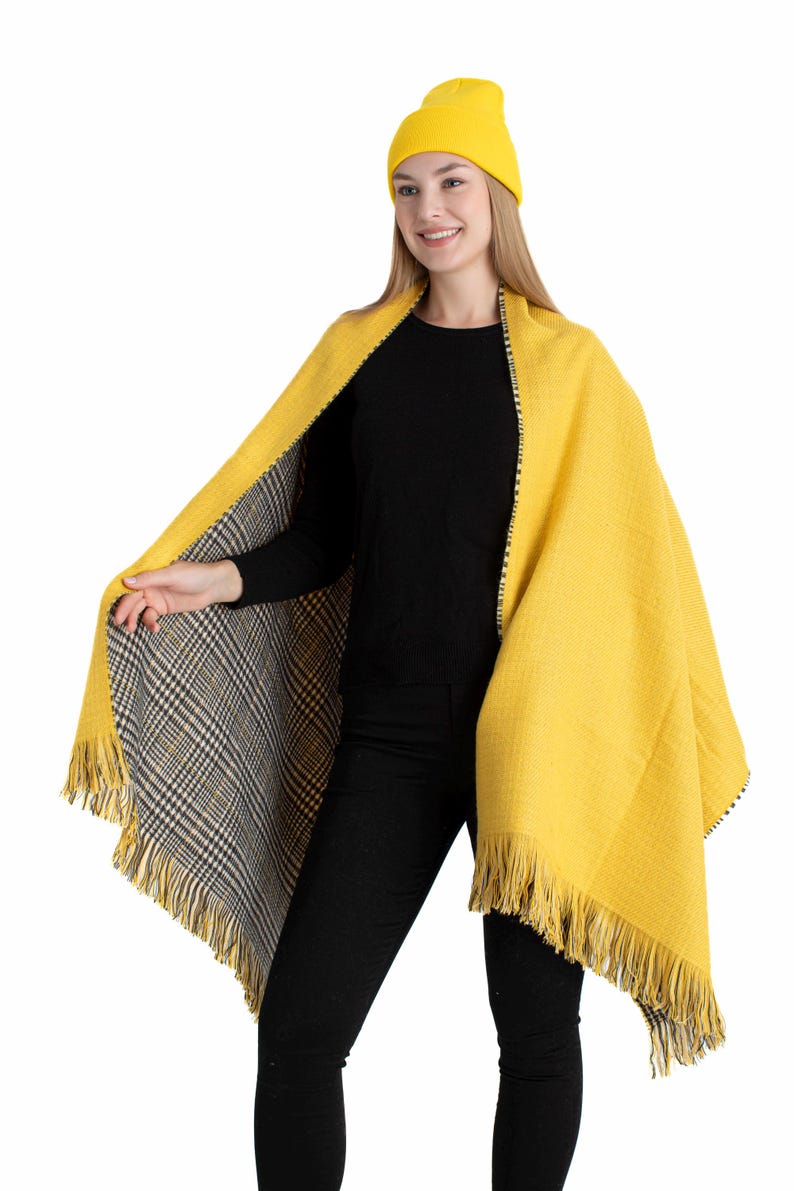 Yellow Double Sided Winter Oversize Women Scarf, Winter Shawl, Women Blanket Scarf, Winter Warm Pashmina Shawl, Christmas Gift