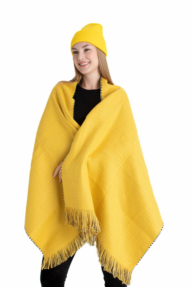 Yellow Double Sided Winter Oversize Women Scarf, Winter Shawl, Women Blanket Scarf, Winter Warm Pashmina Shawl, Christmas Gift