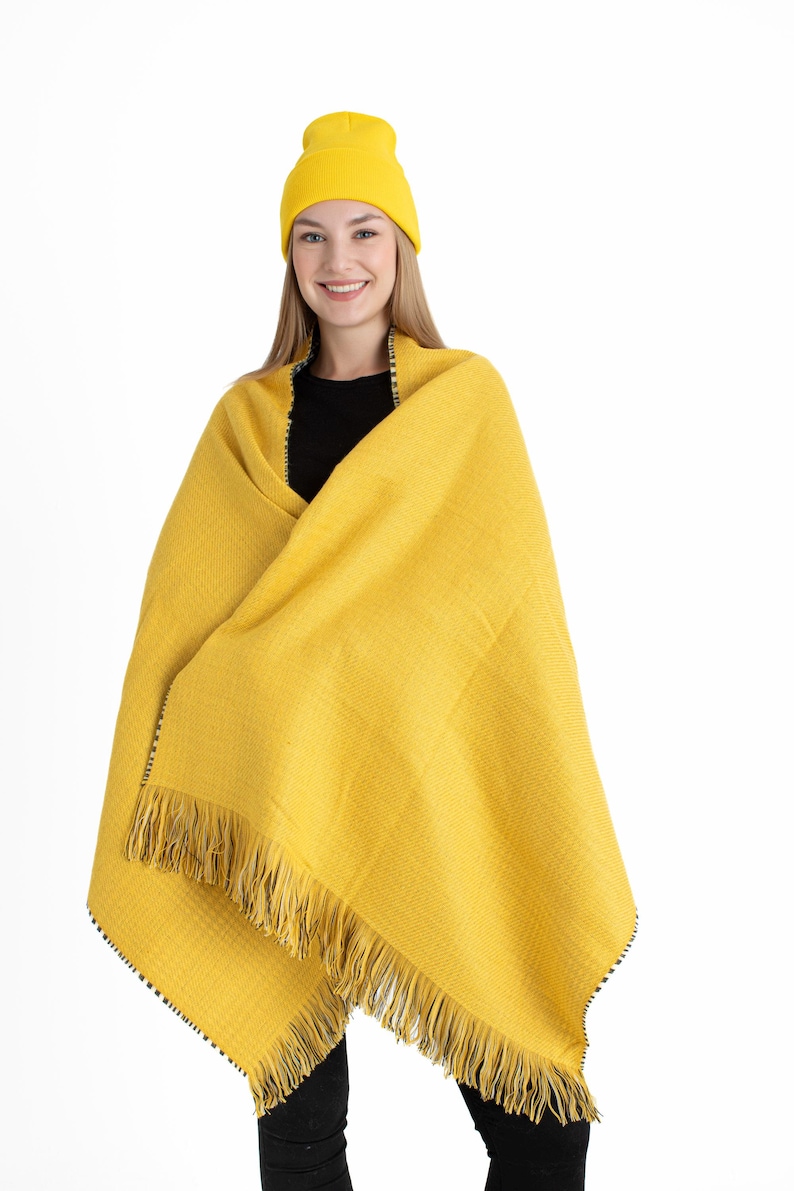 Yellow Double Sided Winter Oversize Women Scarf, Winter Shawl, Women Blanket Scarf, Winter Warm Pashmina Shawl, Christmas Gift