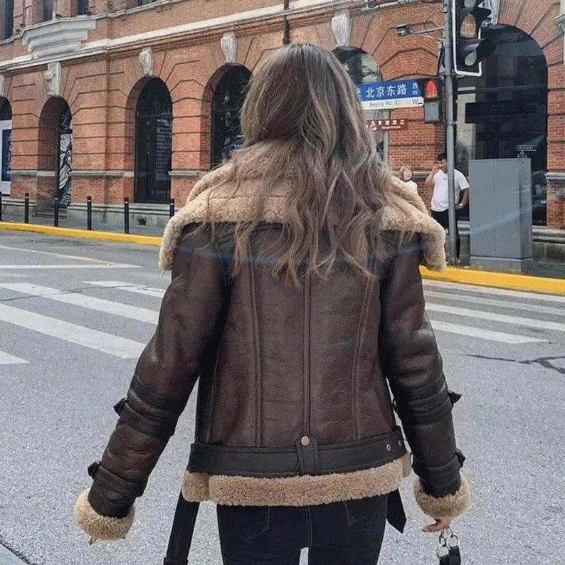 Women's Real Lambskin Leather Aviator Pilot RAF B3 Bomber Jacket | Double Collar Shearling Jacket | Women B3 Bomber shearling coat