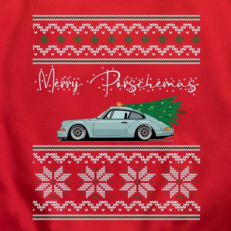 Ugly Christmas Sweater, Merry Porschemas Christmas Sweatshirt, Classic Sports Car, Christmas Gift, Car Guy Holiday Gift, Ugly Xmas Sweater