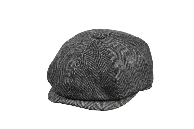 Dark Gray Herringbone Wool 8 Panels Cap, Peaky Blinders Hat, Baker Boy Hat, Irish flat cap, Groomsman Gatsby Hat, Hatsquare Man Newsboy Cap