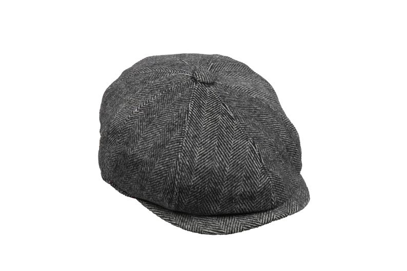 Dark Gray Herringbone Wool 8 Panels Cap, Peaky Blinders Hat, Baker Boy Hat, Irish flat cap, Groomsman Gatsby Hat, Hatsquare Man Newsboy Cap