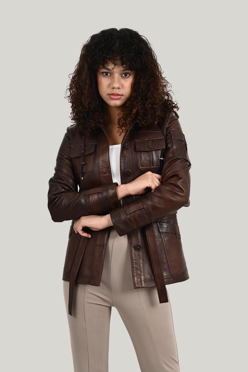 ALiN - Sansa Hooded Women's Wax Brown Leather Coat Gifts for Wife