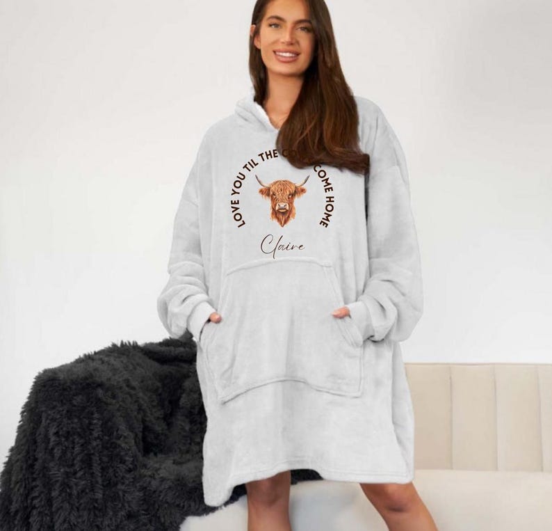 Personalised Highland Cow Hoodie, Christmas Gifts, Blanket Hoodie, Gift For Her, Gift For Him, Highland Cow Gifts,Custom Hoodie,Personalized