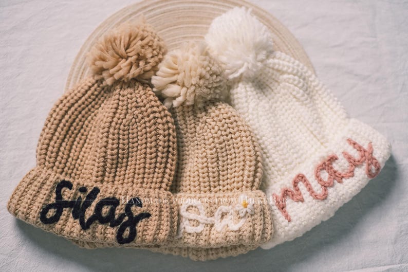 Personalized Knit Pom Pom Beanie for Kids: Cozy Embroidered Winter Hat – A Thoughtful Gift for Infants and Toddlers!