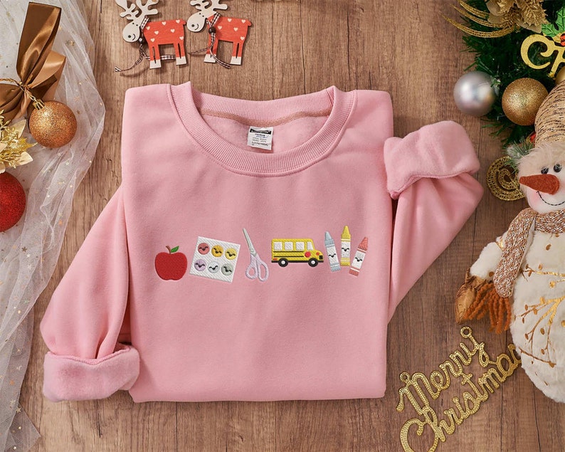 Embroidered Apple Teacher Sweatshirt, Back To School Teacher Sweatshirt, Embroidered Classroom Shirt